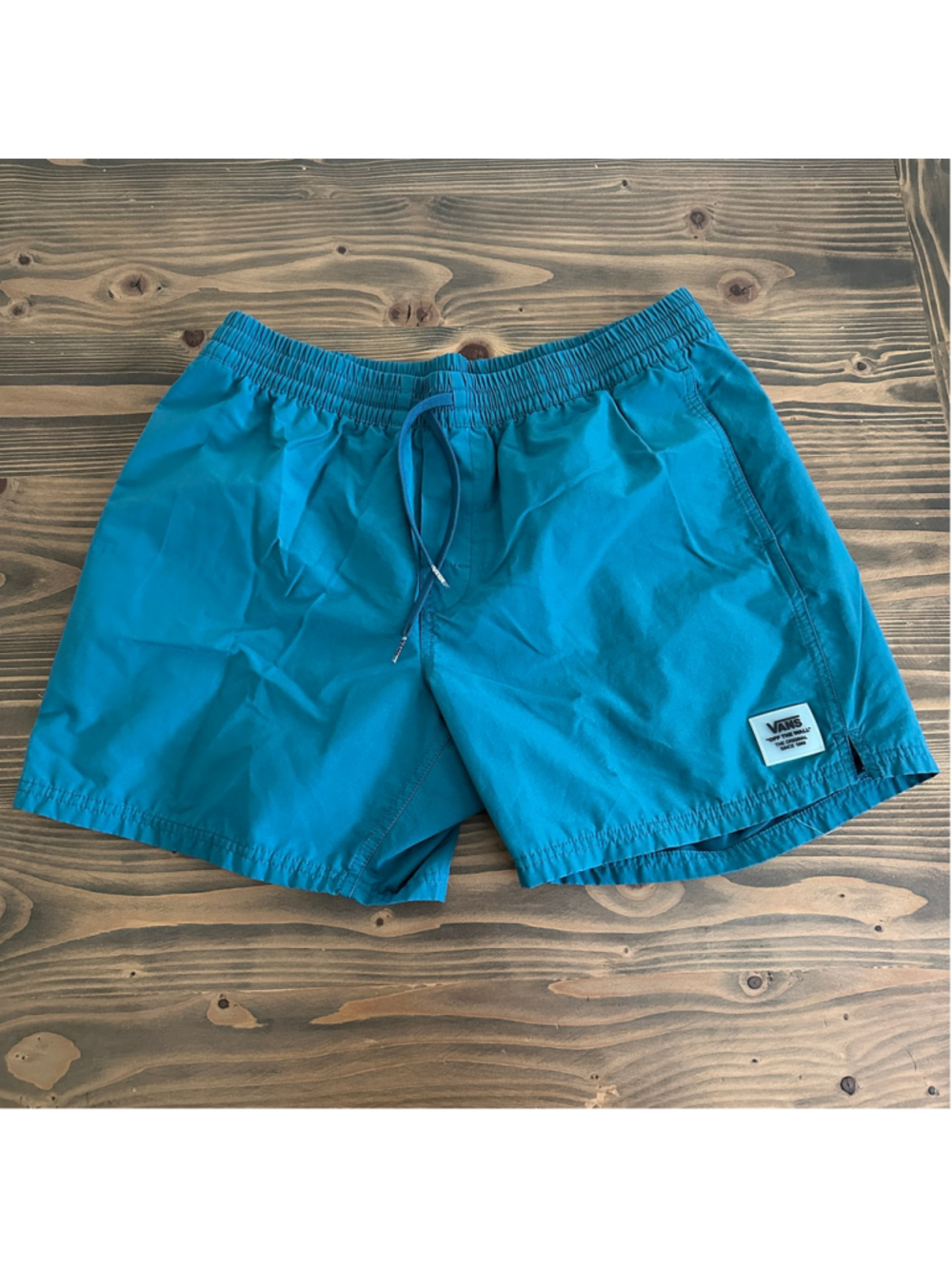 Vans Men's Swim Trunks Large Teal Blue Board Shorts Mesh Lined Drawstring